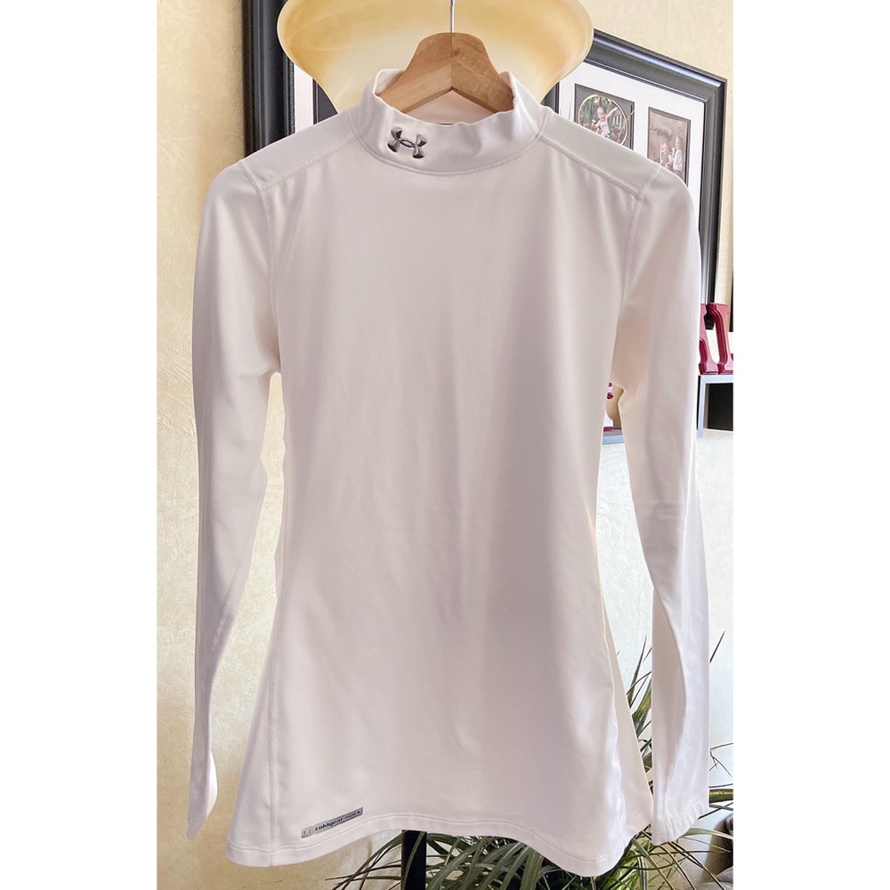 Men’s M Fitted Cold Gear Top Mock Turtleneck White